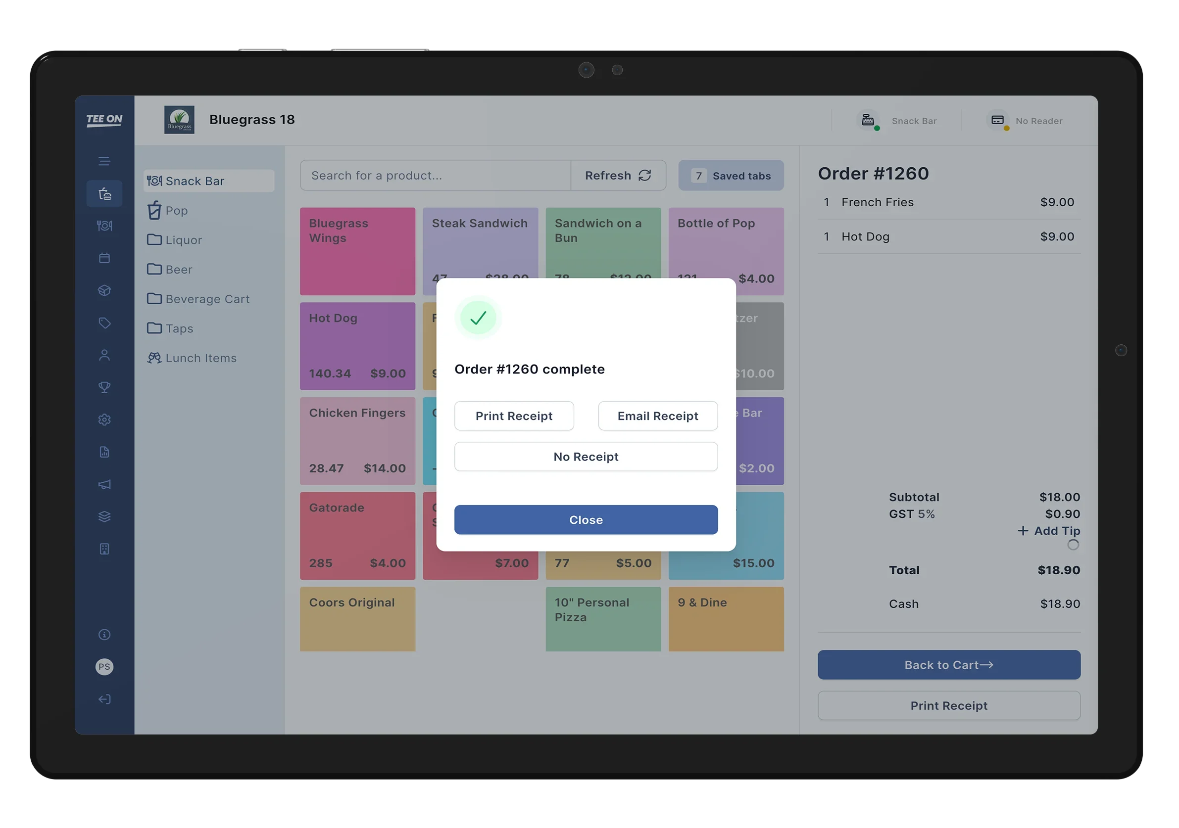 Tee On Cloud payments interface on desktop